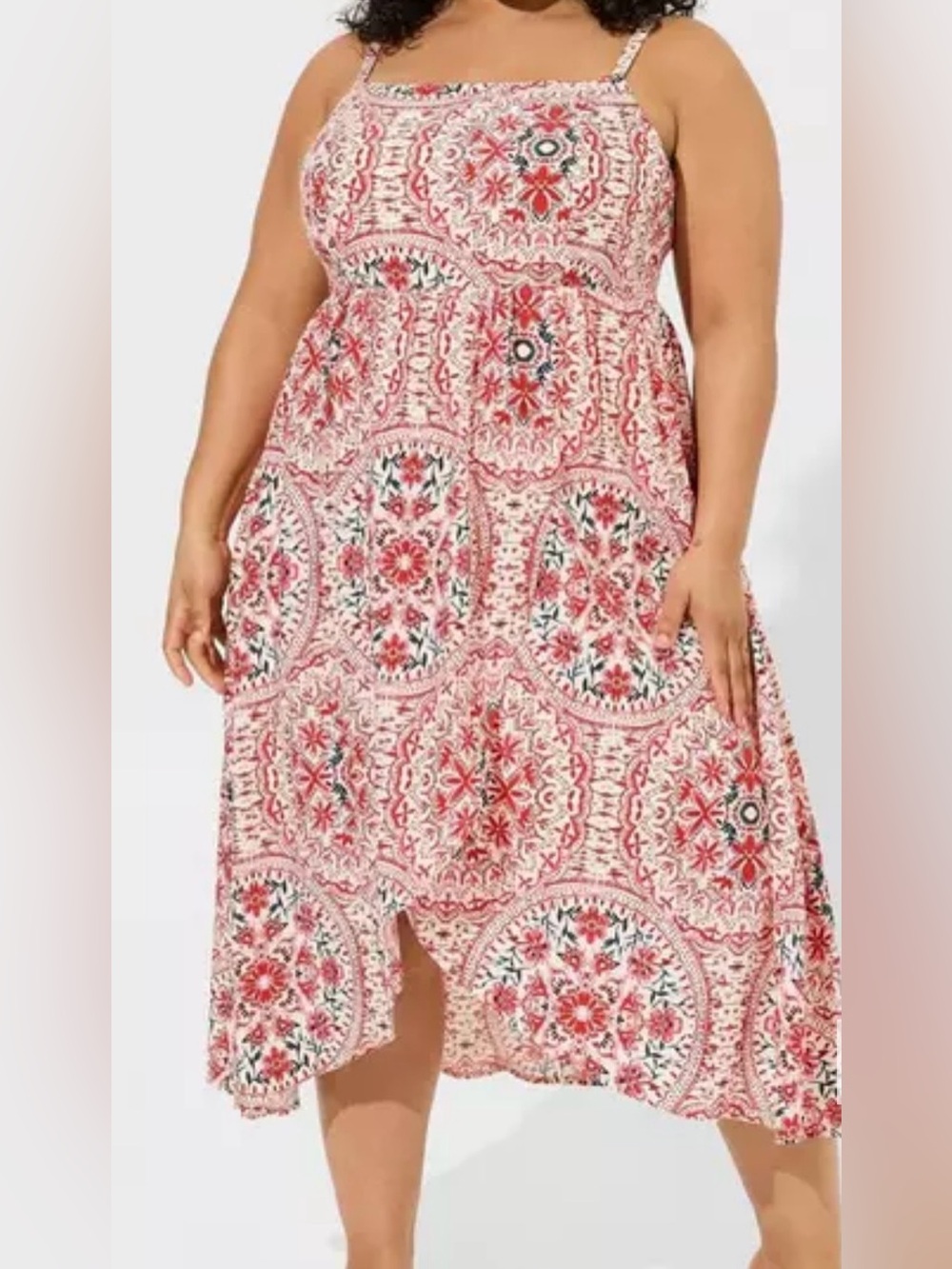 Torrid Tea Length Challis Square Neck Dress Doily Medallion Dew 41915157 Plus 1X